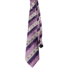 Borrelli Hand Stitched Silk Blend Striped Geometric Necktie Purple Gray Men